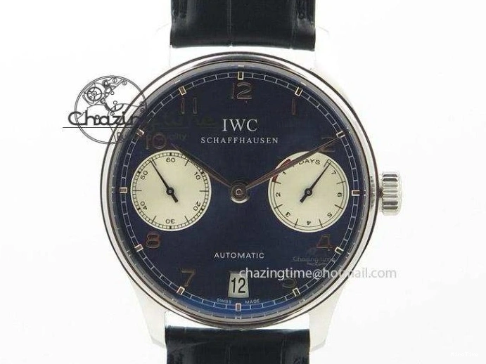 MIROTIME 0227 Sporty Portuguese Tourbillon IW504602 SS ZF Best Edition Blue Dial on Black Leather Strap 7175